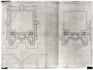 ルーヴル美術館の最初のプロジェクトの2つの計画、「Recueil du Louvre」、ボリュームI、第3巻、1664年（ペンとインク、紙の上で洗う）（164013を参照） 作： Gian Lorenzo Bernini
